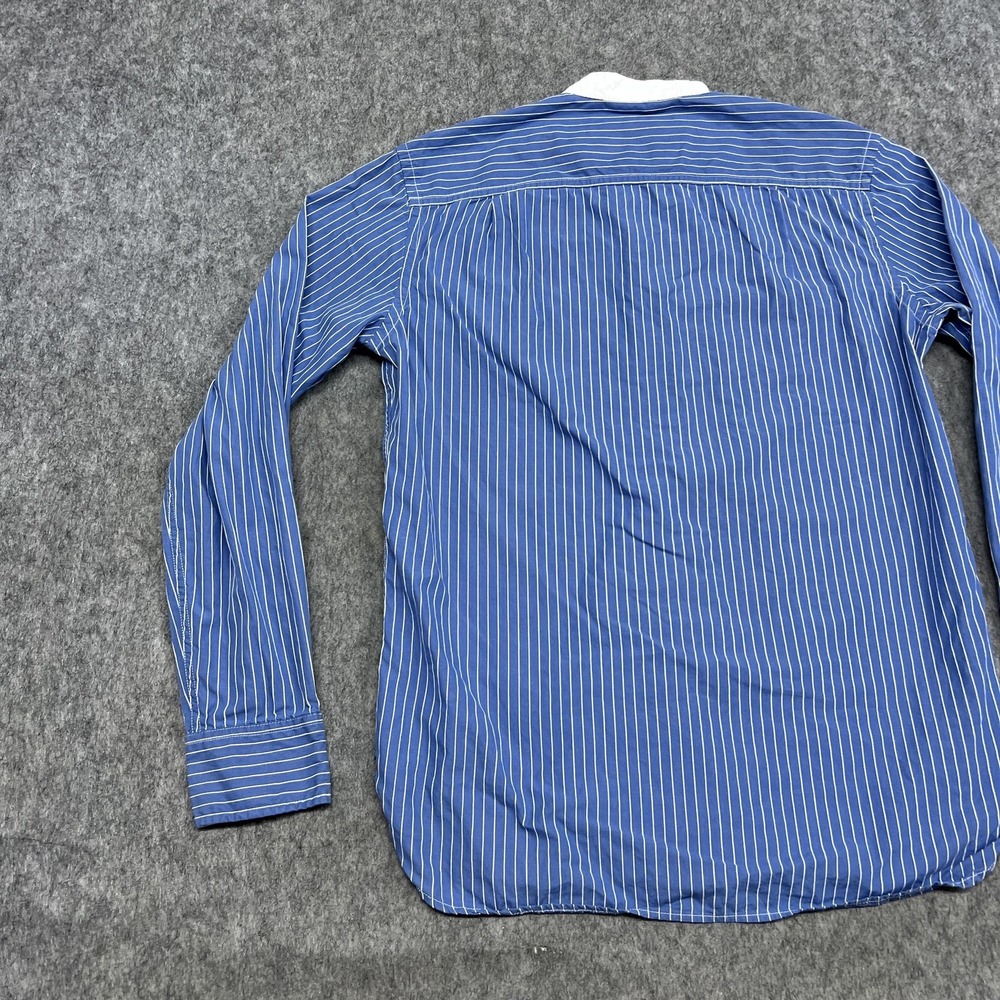 American Eagle Shirt Mens S Blue Stripe Long Sleeve Button Up Band Collar Preppy - Picture 12 of 16